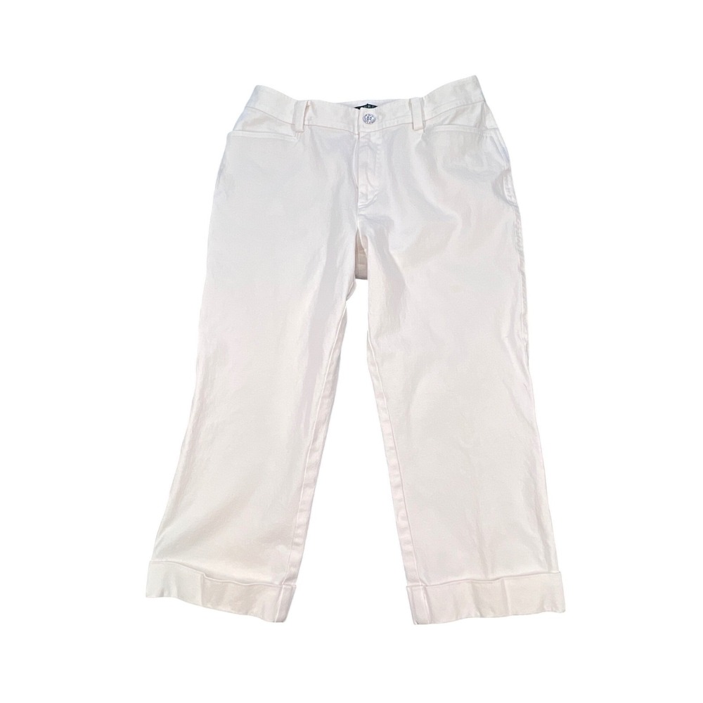 Lauren Ralph Lauren White Cuffed Straight Leg Cropped Pants Womens 4